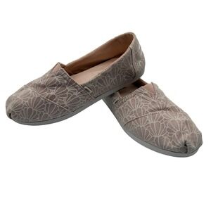 TOMS Alpargata Peony Foil Slip On Shoes Womens 7.5 Shell Pattern Canvas Flats